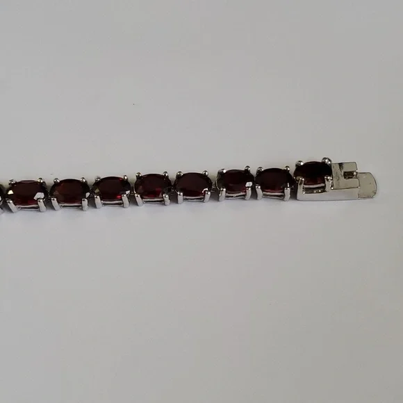 Sterling Silver 925 Deep Garnet Tennis Bracelet - Picture 8 of 10